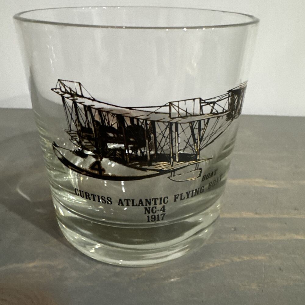 Vintage ‘Plane’ Bar Glass Tumbler 3 1/2" Curtis Atlantic Flying Boat NC-4 1917